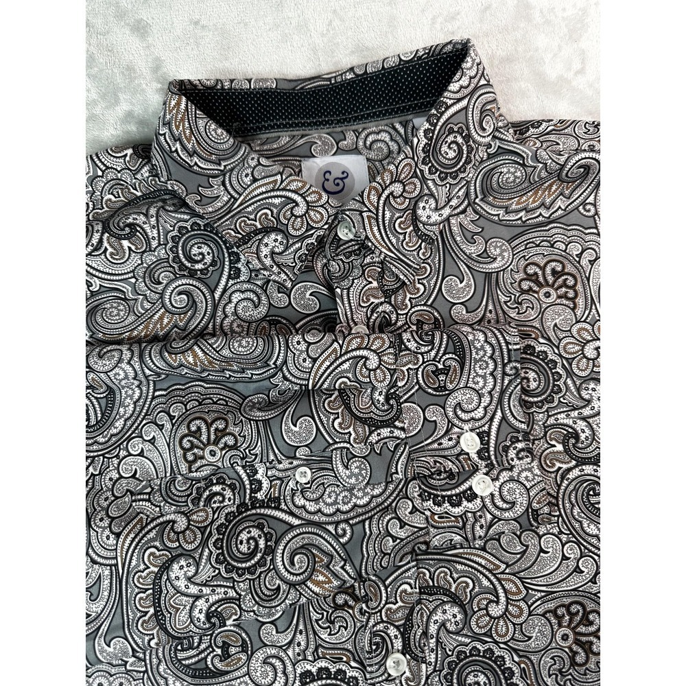 Kilburne Finch Shirt Mens 4XLT Gray Paisley Long Sleeve Button‎ Front Casual